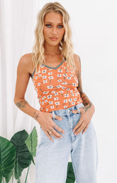 White Blossom Crop Top Orange